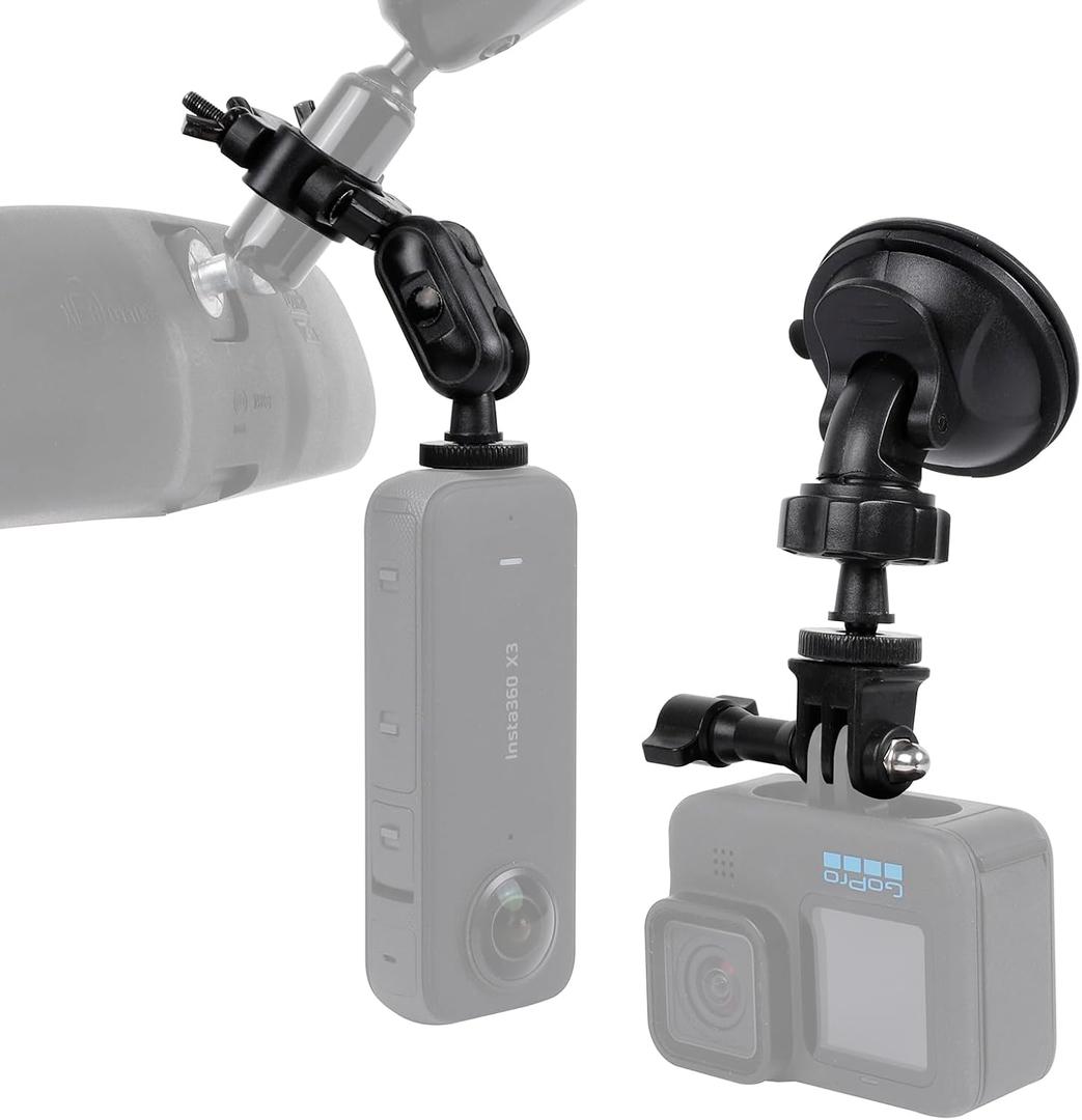 PellKing Dash GoPro Mount Rear View Mirror Holder Suction Cup Kit with Compatible with Insta360 X5/X4/X3,One R,Rs,GoPro 11,10,9,8,7,6,5 etc and Other Action Cameras