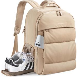 BAGSMART 30L Travel Backpack for Women, Carry on Backpack for Airplanes, Gym Backpack with Shoe Compartment, Lightweight Travel Bag Fits 15.6 Inch, Water-Resistant, Desert