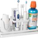 Toothbrush Holders for Bathrooms, Carbon Steel Tooth Brushing Holder Electric Toothbrush and Toothpaste Organizer Bathroom Accessories for Countertop, Shower, Sink, 5 Slots, White (Large)