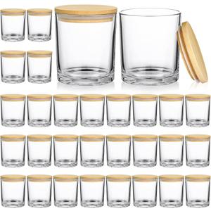 SUPMIND 30 Pack Glass Candle Jars-10oz Clear Empty Candle Jars with Bamboo Lids and Sticky Labels, Bulk Candle Jars for Making Candles Containers - Dishwasher Safe
