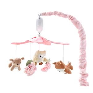The Peanutshell Crib Mobile for Girls - Pink and White Musical Baby Crib Mobile with 12 Lullabies, Forest Baby Little Forest Nursery Decor