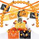 Newwiee 56 Pcs Dia De Los Muertos Decorations Kit, Ofrenda Decorations for Altar Include Marigold Garland LED Light, Garland, Paper Flowers, Butterfly, LED Candle, Banner for Day of the Dead (Orange)