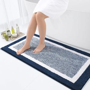 OLANLY Bathroom Rugs 44x24, Extra Soft and Absorbent Microfiber Bath Mat, Non-Slip, Machine Washable, Quick Dry Shaggy Bath Carpet, Suitable for Bathroom Floor, Tub, Shower (Runner, Navy)