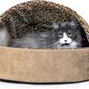 K&H Pet Products Thermo-Kitty Bed Deluxe Heated Cat Bed for Large Kitties - Indoor Heated Pet Bed for Dogs & Cats, Covered Cave Pet Tent, Machine Washable, Safety Listed - Large 20in Tan/Leopard