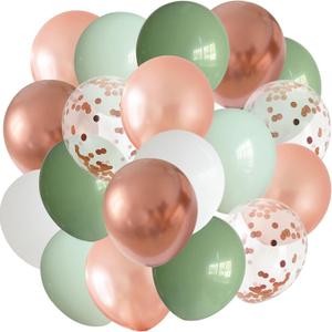 ANSOMO Sage Green & Rose Gold Latex Balloons 12 Inch 50 Pcs | Matte White Pink Spring Chrome, Confetti Balloons, Wedding Birthday Bridal Baby Shower, Graduation Dcor Supplies