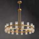 36" Gold Wagon Wheel Crystal Chandelier for Dining Room Over Table, Modern Round K9 Crystal Ceiling Chandelier Pendant Light Ideal for Living Room Entryway Foyer