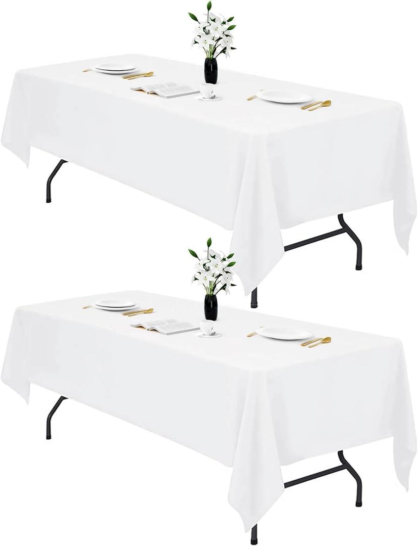 IVAPUPU 2PCS White Table Cloth for Rectangle Table - 70 x 120 Inch Tablecloths Rectangular Waterproof Washable Wrinkle Resistant for 6 FT Tables Wedding Cocktail Party