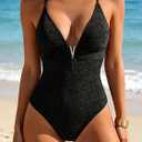 Aidonger One Piece Swimsuit Sexy Deep V Neck Bathing Suit for Women Slimming Low Back Swimwear Tummy Control Swim Suit
