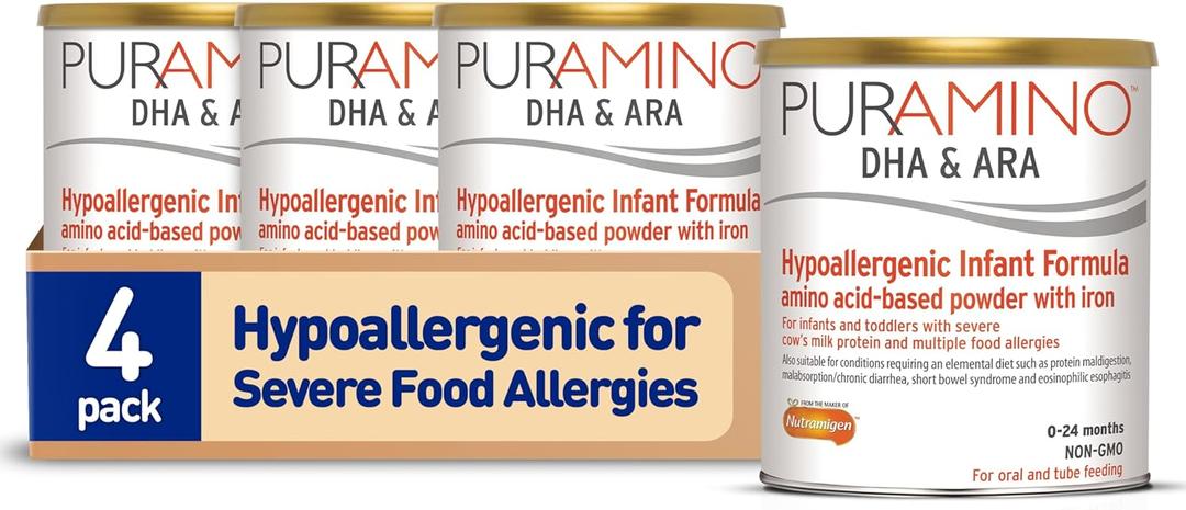PurAmino, Hypoallergenic Amino Acid Based Infant Formula for Severe Food Allergies and GI Conditions, Nutritionally Complete Baby Formula, 14.1oz can,Pack of 4
