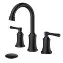Hurran Bathroom Faucet 3 Hole, 8 Inch Widespread Bathroom Faucets with Pop-up Drain and Supply Line, Bathroom Sink Faucet for Sink, Vanity, RV, Matte Black
