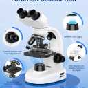 Compound Binocular Microscope for Adults, Professionals & Kids, 40X-2000X Magnification with LED Illumination, Mechanical Stage, WF10x & WF25x EyepiecesCompatible for Lab, School, Home Education