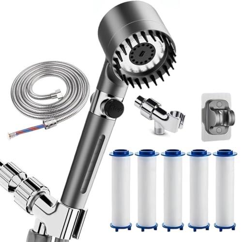 Shower Drops Head Filtered Showerhead With Five Filters,Filtered Shower Head With Handheld,High Pressure Turbo Showerhead,Reusable,Adjustable Settings With Hose 5-piece set, Missing detail