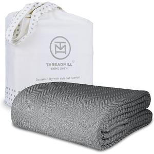 Threadmill Luxury Cotton Blankets for Twin Size Bed | All-Season 100% Cotton Twin Blanket for Bed | Herringbone Soft & Cozy Fall Thermal Blanket, 350GSM, 68x92 inches