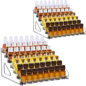 2 Pack 7 Tier Essential Oil Organizer,Clear Essential Oil Holder,Essential Oil Storage Shelf,Essential Oil Collection Display Rack Organizer Holds 5ml 10ml 15ml 30ml Essential Oils