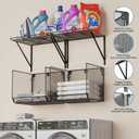 2 Pack Laundry Room Shelves Organization and Storage,Wall Mounted Clothes Drying Rack with Wire Mesh Basket Over Washer and Dryer, (Black, 2 Pack)