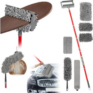 Ceiling Fan Cleaner Duster , 75 Extendable Long Handle Ceiling Fan Blade Cleaning Tool, Reusable Chenille & Microfiber Mop Head for Dusting Ceiling Fan Baseboard Wall Floor,car wash mop