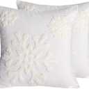 18x18,Cotton Christmas Blessing Throw Pillow Cover for Bed Sofa Cushion Car Snowflake Embroideried Pillowcases,1pair White