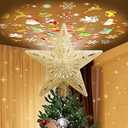 PliMook Christmas Tree Topper Lighted with 6 Patterns Projector, Christmas Tree Star Topper Built-in 3D Glitter LED Rotating Lights, Gold Tree Topper Christmas Decoration for Xmas Party Holiday