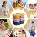 3 Pack Reusable Silicone Snack Containers with Lids, 8.5oz 2 Compartment Snackle Box Containers, Ideal Portable Small Snack Pack Containers for School, Office and Picnic (Blue, Pink, Yellow)