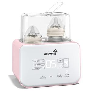 Baby Bottle Warmer, Gronwsy 8-in-1 Fast Milk Warmer with Timer Breastmilk or Formula, Fits 2 Bottles, Accurate Temperature Control, with Defrost, Sterili-zing, Keep, Heat Baby Food Jars Function (Pink)
