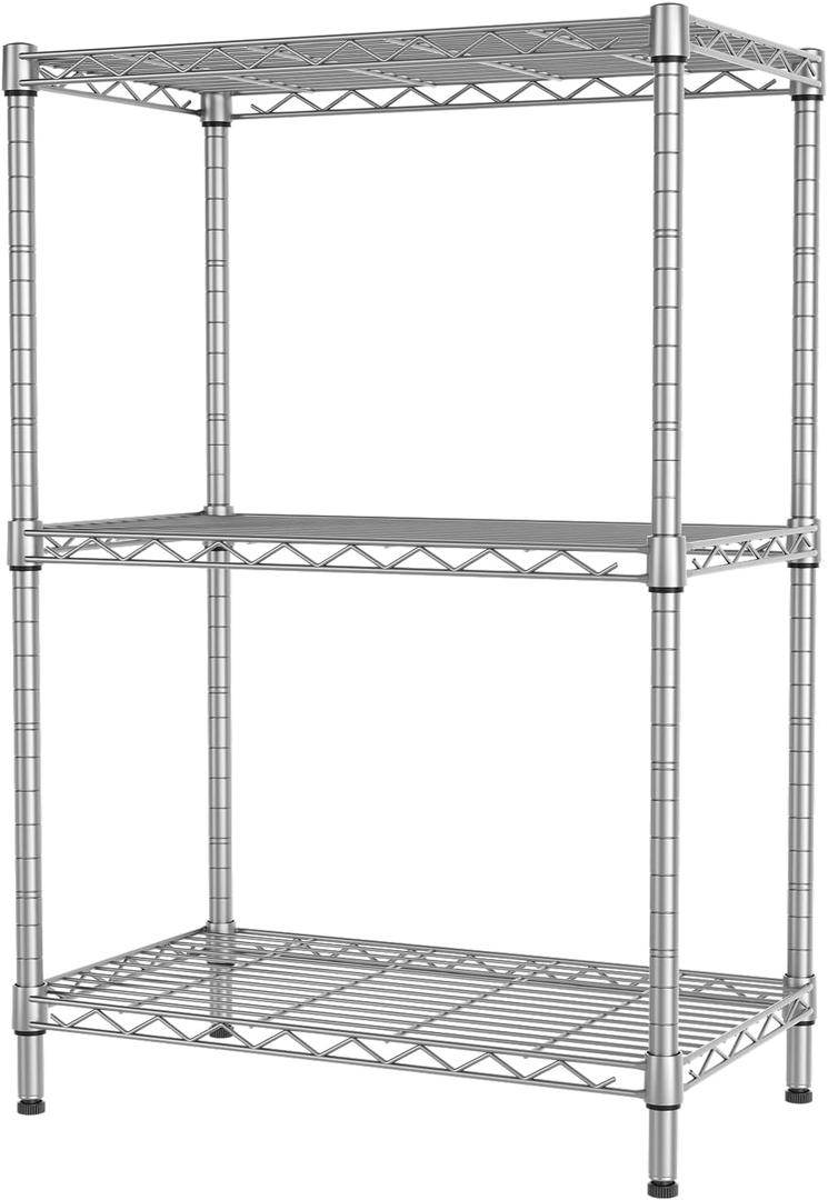 SINGAYE 3 Shelves Storage Wire Shelving Unit Adjustable for Laundry Bathroom Kitchen Office Pantry Room Organizers Closet Metal Garage 11.5" D x 21.5" W x 23" H Silver (3-Silver 11.5D*21.5W*22.5H)