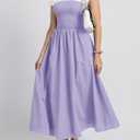 Wenrine Womens Casual Summer Midi Dress Smocked Cap Sleeve Crew Neck Color Block A Line Flowy Beach Dresses (Purple, M)