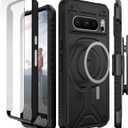 CaseBorne Compatible with Google Pixel 8 Pro Protective Case - Compatible with MagSafe, Slim Yet Rugged with Tempered Glass Screen Protector and Belt Clip Holster Black