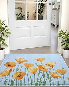 LUMI Spring Floral Door Mat, Low Profile Thin Mesh Doormats, Dirt Trapper Stain Resistant Welcome Mats, Waterproof Outside Mat for Home Decor, 18"x30", Daisy