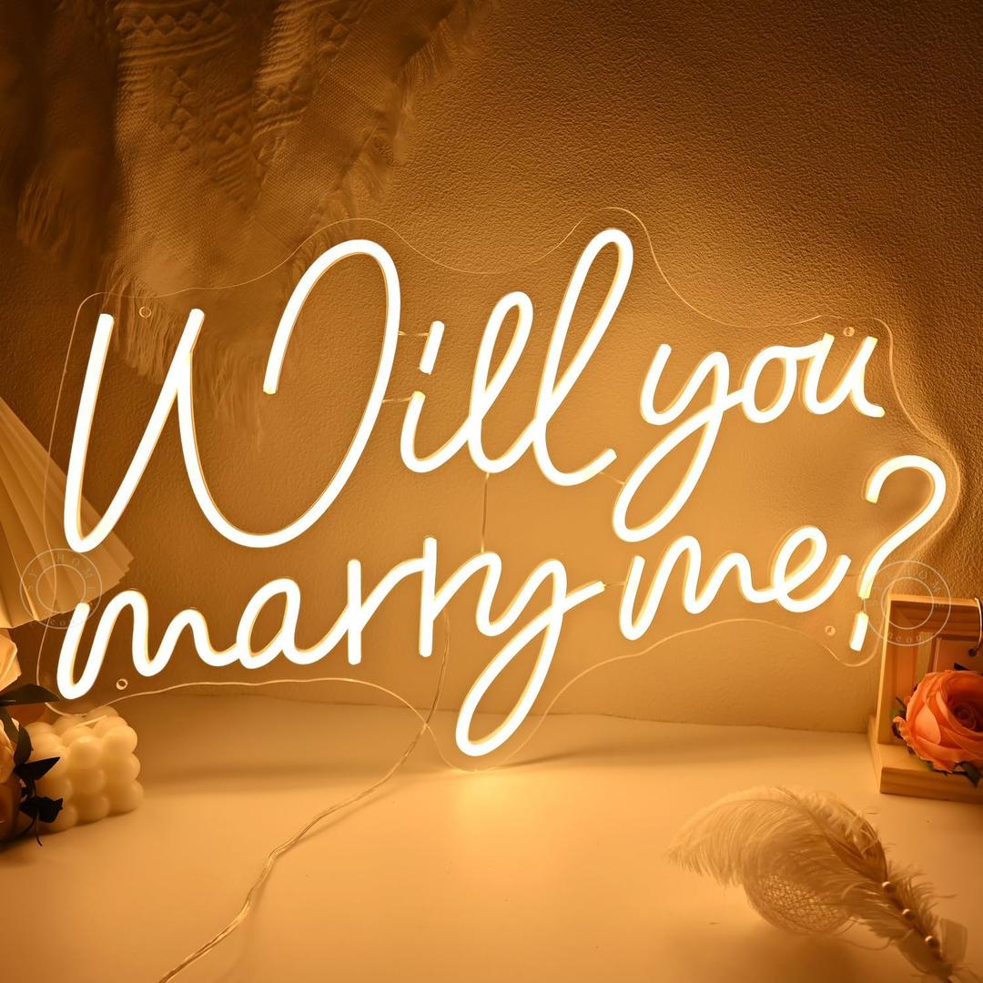 SYLHOME Large Will You Marry Me ? Led Neon Light Sign 23.6 inches Hanging Proposal Wedding Party Wall Sign Decor Engagement Valentines Day For Girlfriend Bridal Shower 12V 23.6"X14.2"