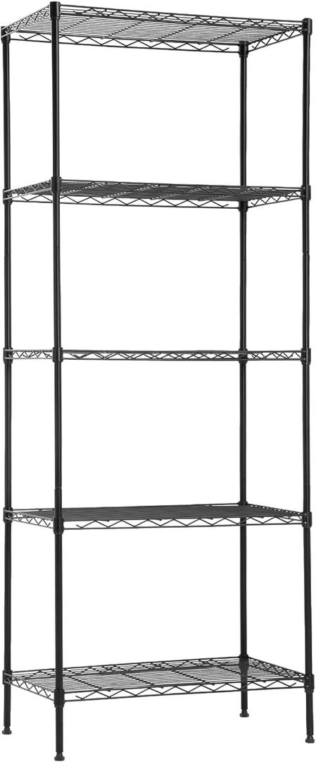 FDW 14" D×24" W×60" H Wire Shelving Unit Metal Commercial Shelf with 5 Tier Layer Rack Strong Steel for Restaurant Garage Pantry Kitchen Garage，Black