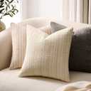 Throw Pillow Covers Set of 2 20x20 Inch Textured Boucle Pillow Covers, Soft Stripe Chenille Decorative Beige Covers for Couch Sofa Bed Living Room, Neutral Farmhouse Covers, Home Boho Decor