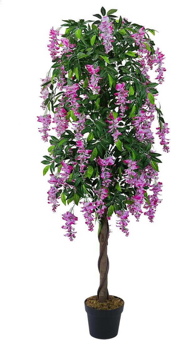 AILANDA 6FT Fake Wisteria Tree Artificial Tree Tall Plant Indoor, Large Faux Tree 73'' Fake Potted Silk Tree with Planter for Farmhouse Home Floor Living Room Porch Doorway Decor