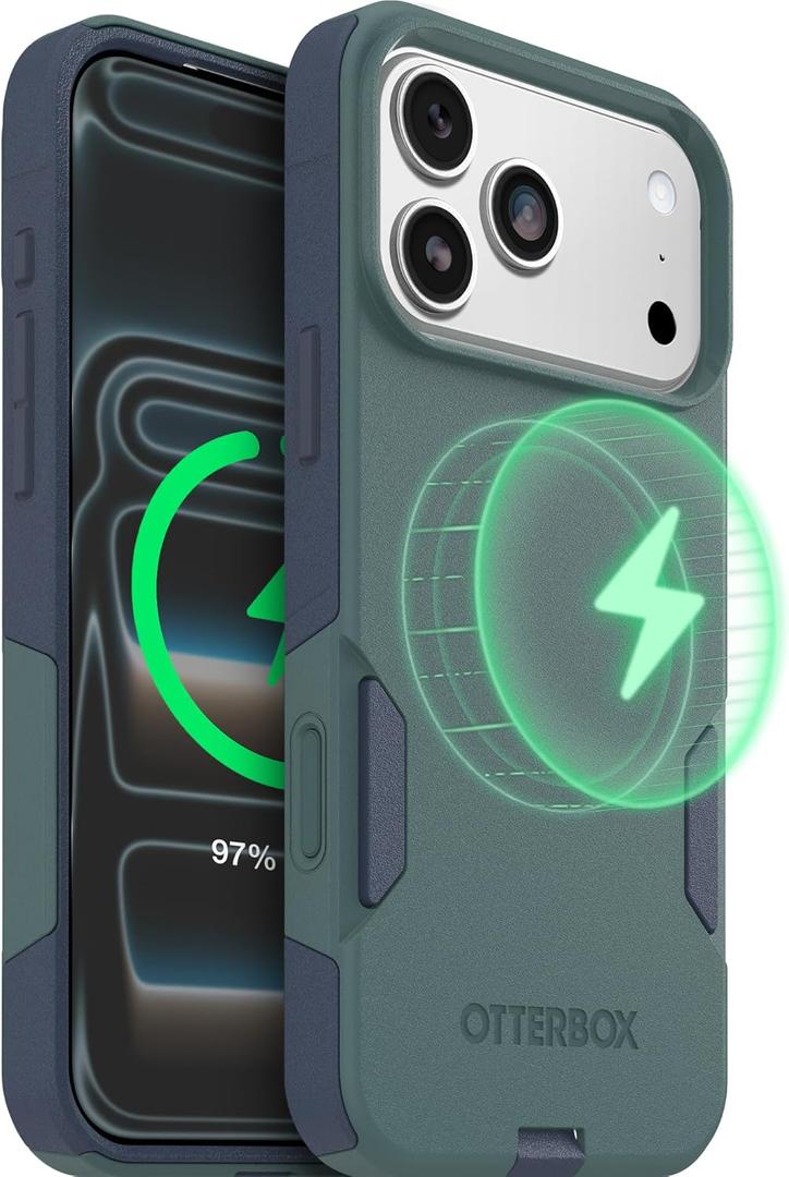 OtterBox iPhone 17 Pro Max (Only) Commuter Series Case Built-in MagSafe Thin, Dual-Layer, Pocket-Friendly, Port Cover Saltwater Breeze (Sage/Blue)