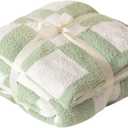 Ultra-Soft Buffalo Checkerboard Grid Fluffy Microfiber Knitted Throw Blanket Super Cozy Lightweight Checkered Bed Blanket for Sofa Couch Bed Matcha 51"X63"