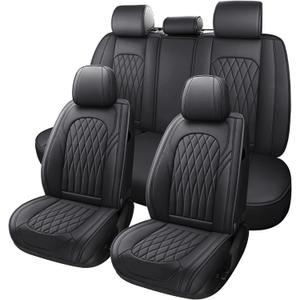 WELLDO Nappa Faux Leather Car Seat Covers Full Set, Waterproof Non-Slip Seat Protector, 0.28in Thickened Cushion, Airbag Compatible Universal Seat Covers for Cars SUV Truck Pickup, Black