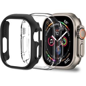 2 Pack [No Screen Protector] Bumper Case for Apple Watch Ultra 2/1 49mm, Slim Shockproof Protective Bumper Cover for iWatch Ultra 2 Cover 49mm, Black+Clear