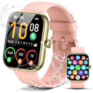 Smart Watch for Men Women, 1.96" Fitness Tracker Running Watch (Answer/Make Call), IP68 Waterproof, Pedometer, Sleep/Step/Heart Rate Monitor, 110+ Sport Modes Smartwatch for Adroid iOS Phone, Pink