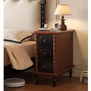 Solid Wood 3-Drawer Nightstand, Retro Farmhouse Bedside Table with Spacious Storage, Versatile End Table for Bedroom, Living Room & Entryway（Nature）