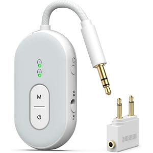 Bluetooth 5.3 Wireless Audio Transmitter & Receiver, 3.5mm AUX Adapter, Supports 2 AirPods or Headphones, 25+ Hr Battery Life, Airplane Bluetooth Adapter for Travel, Flight, TV, Car & Gym