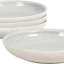 Gibson Elite Beckett 4Piece Ash White Dinner Bowl Set – Reactive Glaze Stoneware – Shallow Pasta Bowls – Round WideRim Design – Microwave & Dishwasher Safe