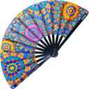 SoJourner Bags Mandala Trippy Wonders Rave Fan - Large Folding Clack Fan for Men and Women - Rave Accessories for EDM, Line Dancing, Cosplay, Concerts and More
