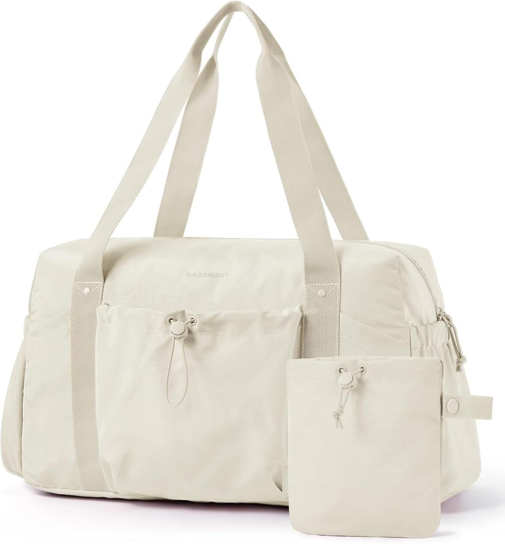 BAGSMART Foldable Travel Duffle Bag for Women, Gym Tote Bag for Sports, 26L Airport Carry On Weekender Overnight Bag for Travel, Travel Accessories(Beige) BAGSMART Foldable Travel Duffle Bag for Women, Gym Tote Bag for Sports, 26L Airport Carry On Weekender Overnight Bag for Travel, Travel Accessories(Beige)