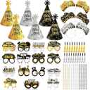 57Pcs New Years Eve Party Supplies 2026, Happy New Year Party Favors with Glasses Hats Headbands Noisemakers & Necklaces for NYE Decorations