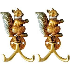 Vintage Squirrel Shaped Decorative Wall Hooks Rack Hangers for Hanging Clothes Coats Towels Keys Hats, 2 Pack Antique Metal Mounted Wall Hook