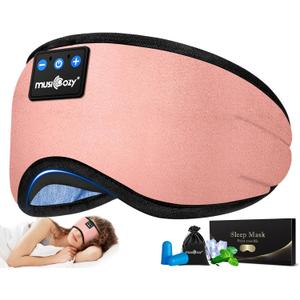 MUSICOZY Sleep Headphones Bluetooth 5.4 Headband Sleeping Eye Mask for Mom Women Men Wireless Music Earbuds Earphones for Side Sleepers Built-in HD Speakers Cool Gadgets Unique Gifts (Pink)