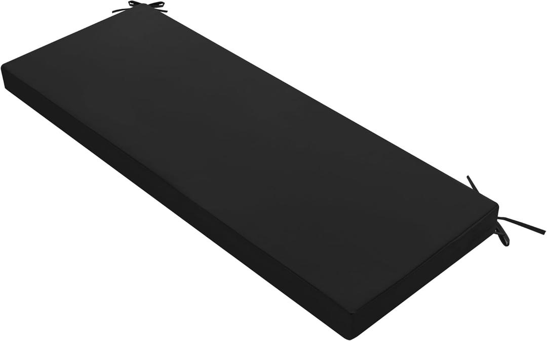 Outdoor Bench Cushion: Waterproof and Fade Resistant Patio Furniture Cushions - Non-Slip Bench Pad Cushion with Removable Cover for Garden Swing Porch Sofa Settee, 48 x 18 x 3 Inch, Black