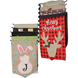 Garden Flag Organizer & Wall Mounted Display Rack  Aluminum Flag Holder for Outdoor Seasonal Flags, Holds 10 Flags, Rust-Proof, Space-Saving Storage