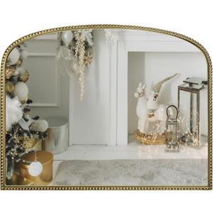 Antique Gold Arched Wall Mirror - 36"x28" with Metal Beaded Frame | Decorative Accent Mirror for Fireplace, Bedroom, Living Room, Dresser, Mantle