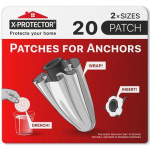 X-Protector Patches for Anchors - 20 PCS Set of 2 Sizes - Loose Wall Anchor Fix Pad - Dry Wall Anchor Repair Pads - Plaster Wall Anchors - Wall Anchors Repair Patches to Keep Them in Place! (10 PCS Big + 10 PCS Standard Sizes)