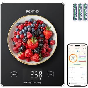 RENPHO Digital Kitchen Scale, Smart Food Weight Scale with Nutritional Calculator, Gram Scale for Weight Loss Cooking Baking Keto Macro Diet, Black Glass, 22lb/10kg